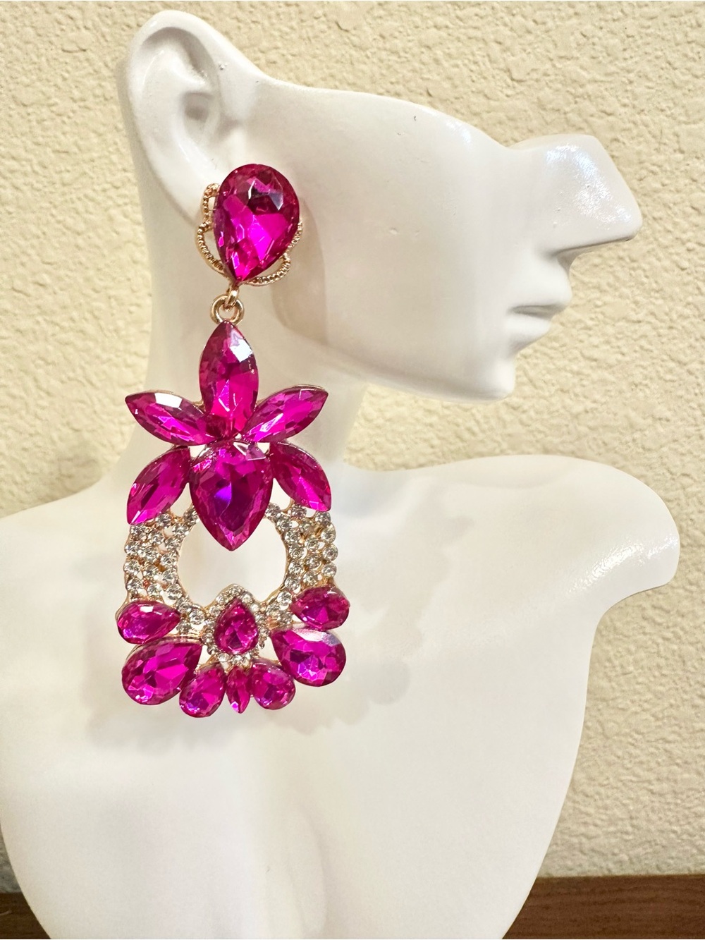 Bold Fuchsia Crystal Drop Earrings